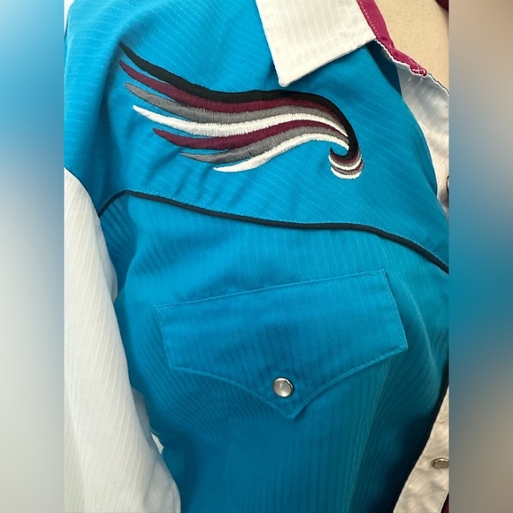 Mid West Garment Company Western Shirt SnapButton Front Pink Blue White SZ L VTG - Picture 5 of 7